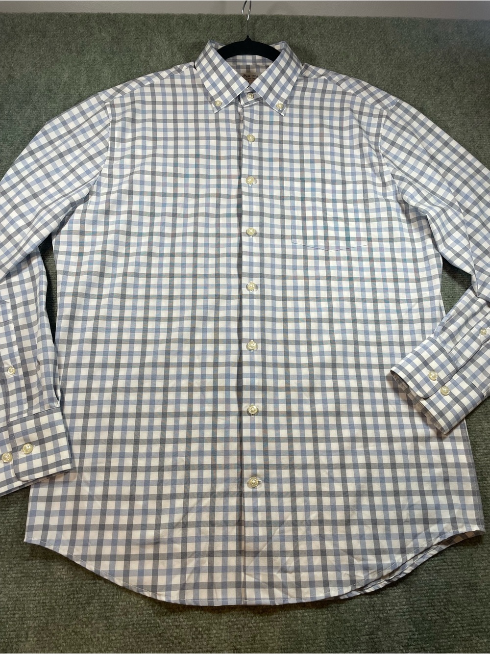 Peter Millar Blue and White Gingham Button-Down Shirt